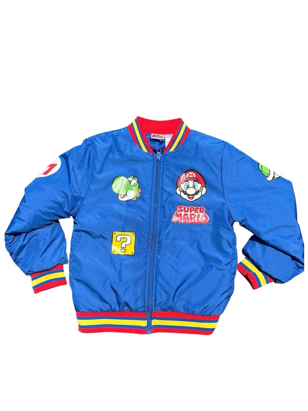 Super Mario Kids Boys Zip-Up Bomber Jacket Blue Size 8 E117